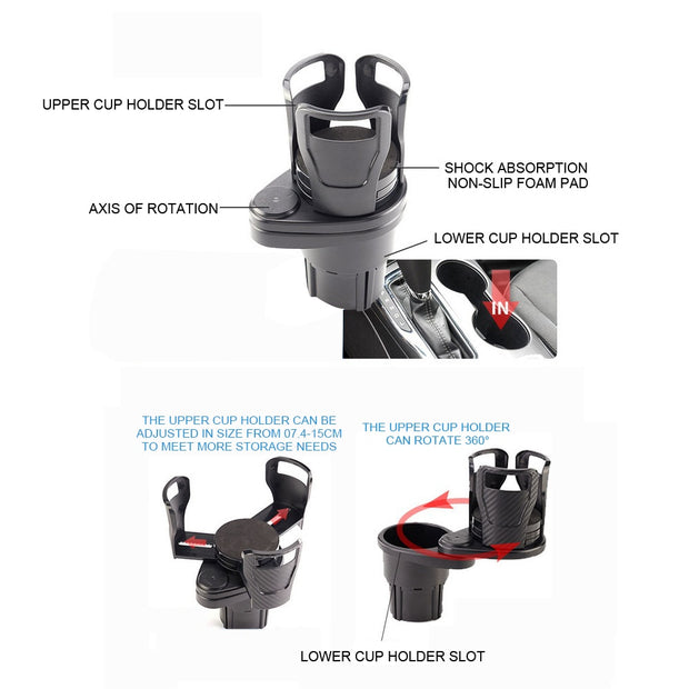 2 In 1 Vehicle-mounted Slip-proof Cup Holder 360 Degree Rotating Water Car Cup Holder Multifunctional Dual Houder Auto Accessory 0 DailyAlertDeals   