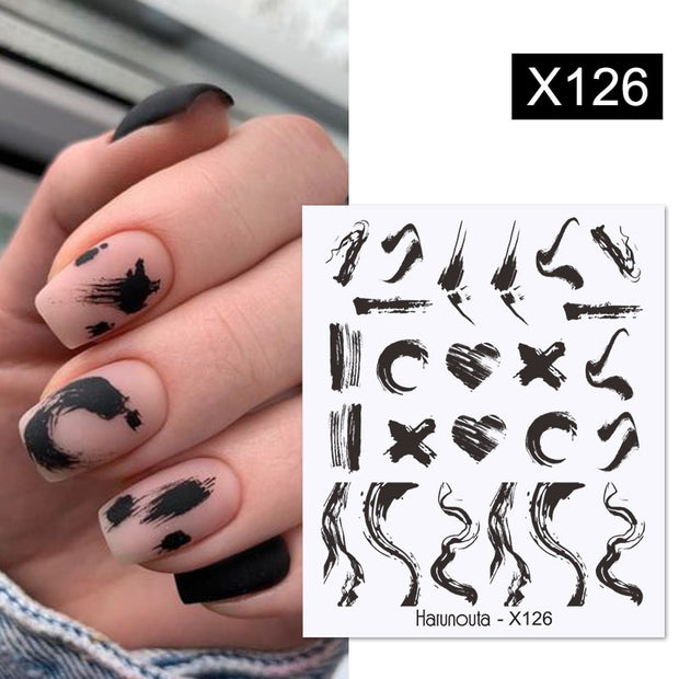 Harunouta Black Lines Flower Leaves Water Decals Stickers Floral Face Marble Pattern Slider For Nails Summer Nail Art Decoration 0 DailyAlertDeals X126  