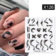 Harunouta Silver Black Geometric Textured Lines Stripe 3D Nail Sticker Flower Leaves Self Adhesive Transfer Sliders Paper 0 DailyAlertDeals X126  
