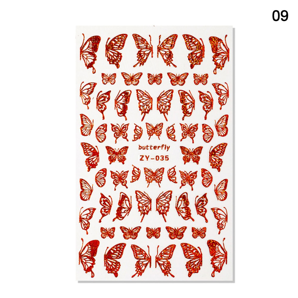1pc Holographic 3D Butterfly Nail Art Stickers Adhesive Sliders Colorful DIY Golden Nail Transfer Decals Foils Wraps Decorations nail art DailyAlertDeals 09  