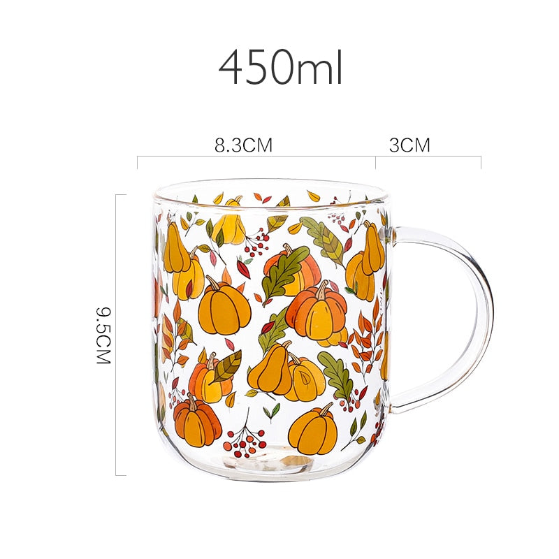 JINYOUJIA Heat-Resistant With Handle Glass Mug Breakfast Milk Cup Cute Office Home Coffee Mugs Lemon Mushroom Pumpkin Pattern 0 DailyAlertDeals PUMPKIN 450ml China 401-500ml