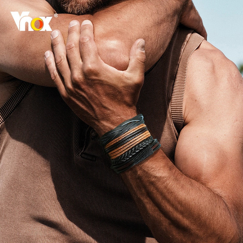 Vnox 4Pcs/ Set Braided Wrap Leather Bracelets for Men Vintage Life Tree Rudder Charm Wood Beads Ethnic Tribal Wristbands 0 DailyAlertDeals BL-632 China 