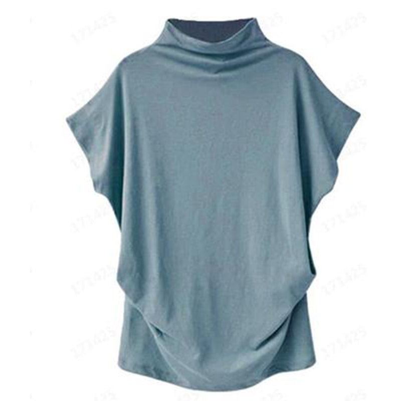 Jocoo Jolee Women Casual Turtleneck Short Batwing Sleeve Blouse Female Cotton Solid Oversized Tops Ladies Shirt 2020 Clothing  DailyAlertDeals Sky Blue S 