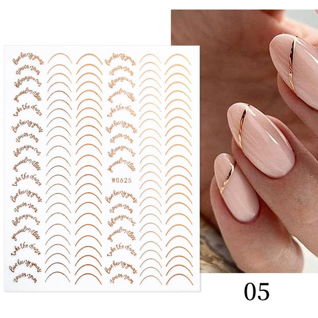 The New Heart Love Design Gold Sliver 3D Nail Art Sticker English Letter French Striping Lines Trasnfer Sliders Valentine Decor Nail Stickers DailyAlertDeals 11  