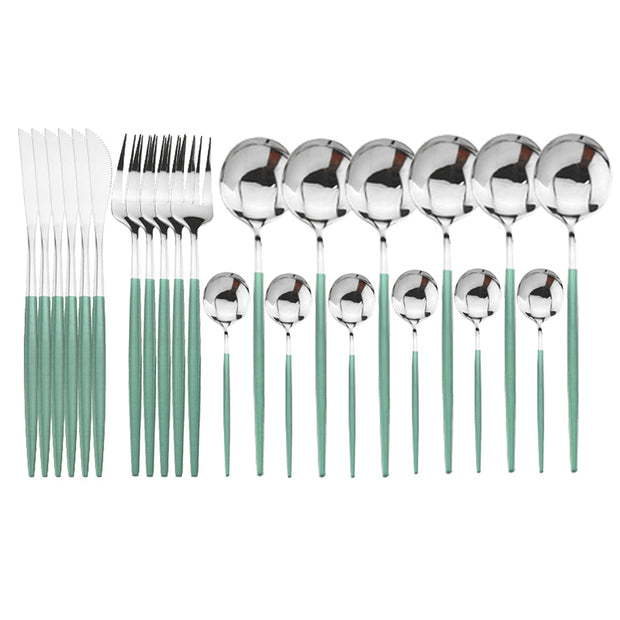 24pcs Black Western Dinnerware Set Stainless Steel Cutlery Set Fork Knife Spoon Tableware Set Flatware Set Silverware Set  DailyAlertDeals China 24pcs Mnit Silver 