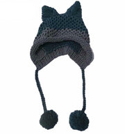 BomHCS Cute Fox Ears Beanie Winter Warm 100% Handmade Knit Hat 0 DailyAlertDeals Navy Blue Gray  