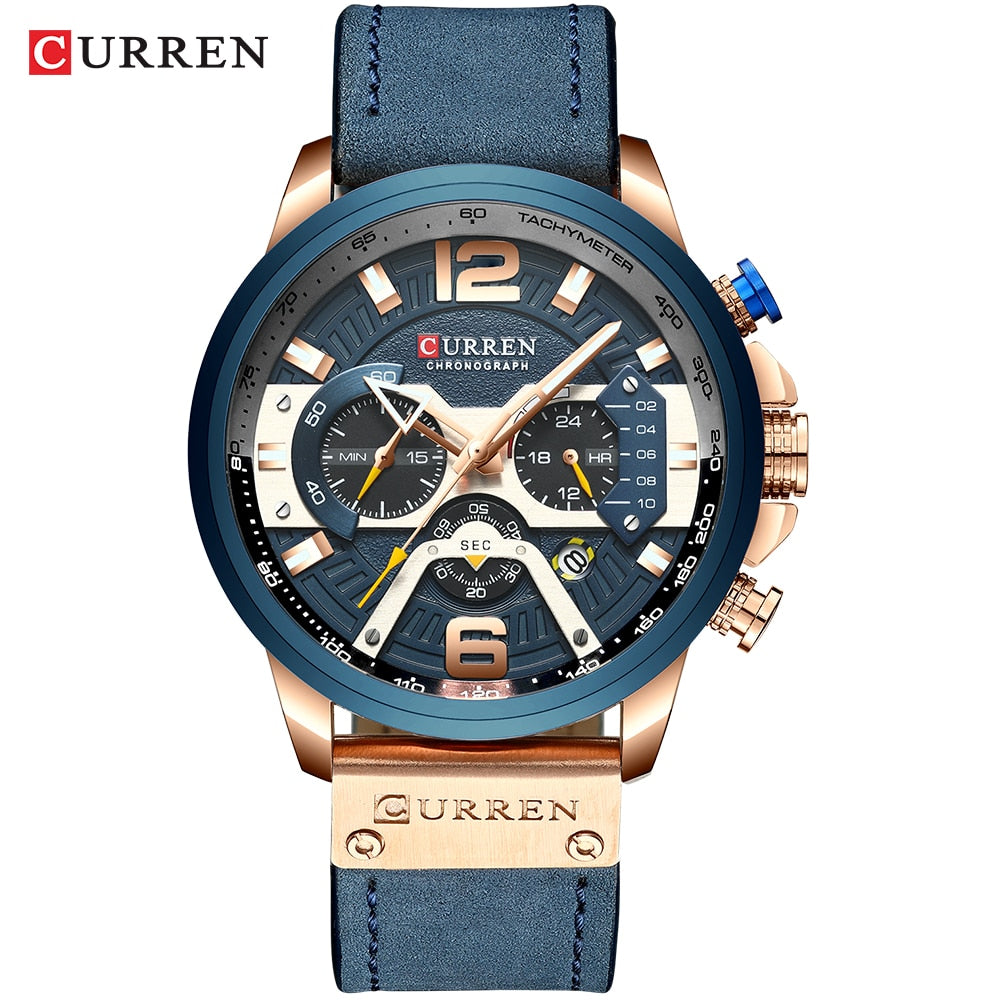 CURREN Casual Sport Watches for Men Top Brand Luxury Military Leather Wrist Watch Man Clock Fashion Chronograph Wristwatch wrist watches DailyAlertDeals rose blue watch USA 