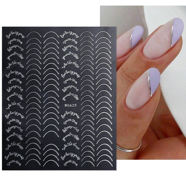 French 3D Nail Decals Stickers Stripe Line French Tips Transfer Nail Art Manicure Decoration Gold Reflective Glitter Stickers nail art DailyAlertDeals WG625 02  