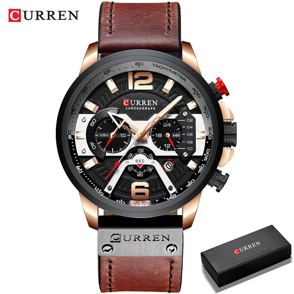 CURREN Casual Sport Watches for Men Top Brand Luxury Military Leather Wrist Watch Man Clock Fashion Chronograph Wristwatch wrist watches DailyAlertDeals rose black box USA 
