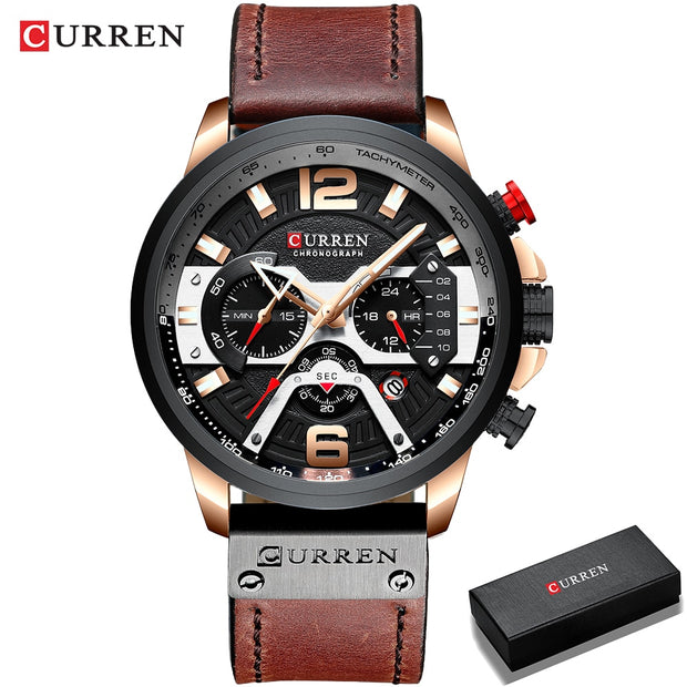 CURREN Casual Sport Watches for Men Top Brand Luxury Military Leather Wrist Watch Man Clock Fashion Chronograph Wristwatch wrist watches DailyAlertDeals rose black box USA 