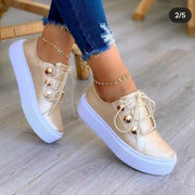White Shoes Women 2022 Fashion Round Toe Platform Shoes Size 43 Casual Shoes Women Lace Up Flats Women Loafers Zapatos Mujer 0 DailyAlertDeals   