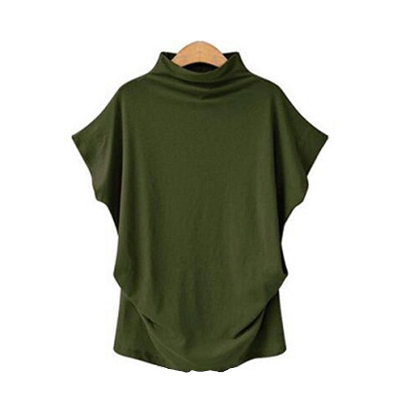 Jocoo Jolee Women Casual Turtleneck Short Batwing Sleeve Blouse Female Cotton Solid Oversized Tops Ladies Shirt 2020 Clothing  DailyAlertDeals Army Green S 