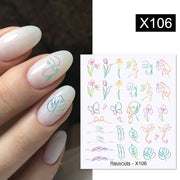 Harunouta Blue Ink Blooming Flowers Nail Water Decals Concise Floral Leaves Slider For Nails Geometric Waves DIY Manicures Tips Nail Stickers DailyAlertDeals X106  