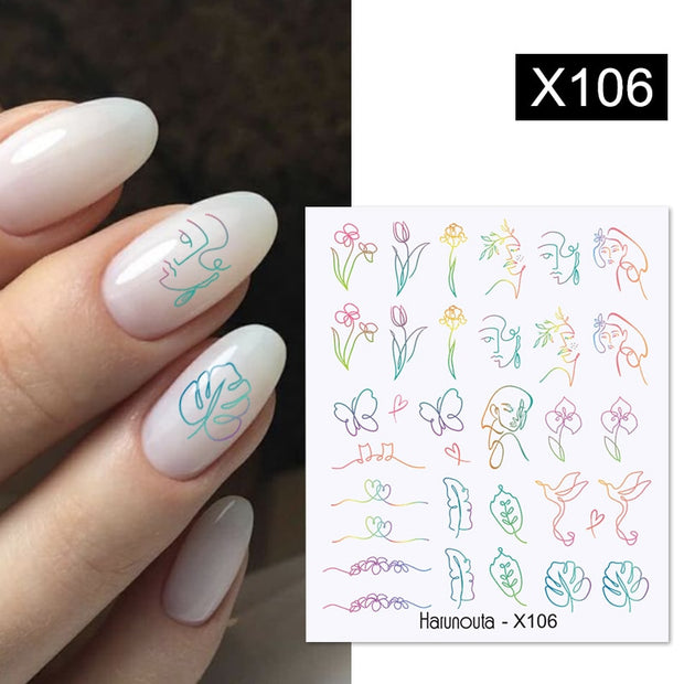 Harunouta Geometric Color Block Line Leaf Flower Water Decal Sticker Spring Simple DIY Slider For Manicuring Nail Art Watermarks 0 DailyAlertDeals X106  