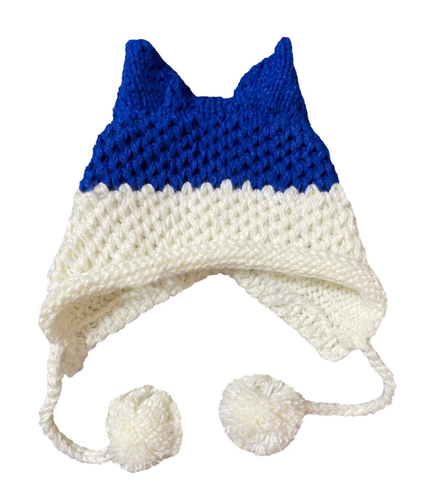 BomHCS Cute Fox Ears Beanie Winter Warm 100% Handmade Knit Hat 0 DailyAlertDeals Blue White 1  