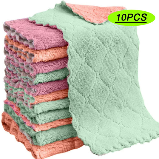 10pcs Microfiber Towel Absorbent Kitchen Cleaning Cloth Non-stick Oil Dish Towel Rags Napkins Tableware Household Cleaning Towel 10pcs Microfiber Towel DailyAlertDeals   