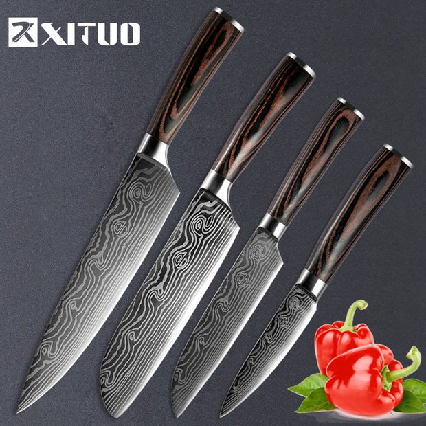 XITUO 1-5PCS set Chef Knife Japanese Stainless Steel Sanding Laser Pattern Knives Professional Sharp Blade Knife Cooking Tool 0 DailyAlertDeals 4PCS set China 