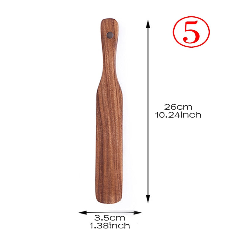 7pcs/set Teak Natural Wood Tableware Spoon Ladle Turner Rice Colander Soup Skimmer Cooking Spoon Scoop Kitchen Reusable Tool Kit 0 DailyAlertDeals shovel 5  