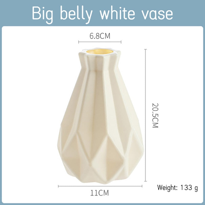 Morandi Plastic Vase Living Room Decoration Ornaments Modern Origami Plastic Vases for Flower Arrangements Home Decoration Plastic Vases Flower Pots DailyAlertDeals 3505 white  