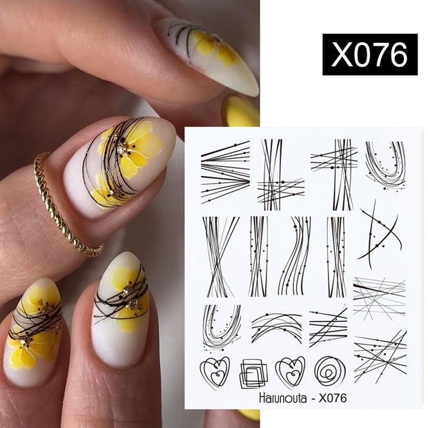Harunouta French Black White Geometrics Pattern Water Decals Stickers Flower Leaves Slider For Nails Spring Summer Nail Design Nail Stickers DailyAlertDeals X076  