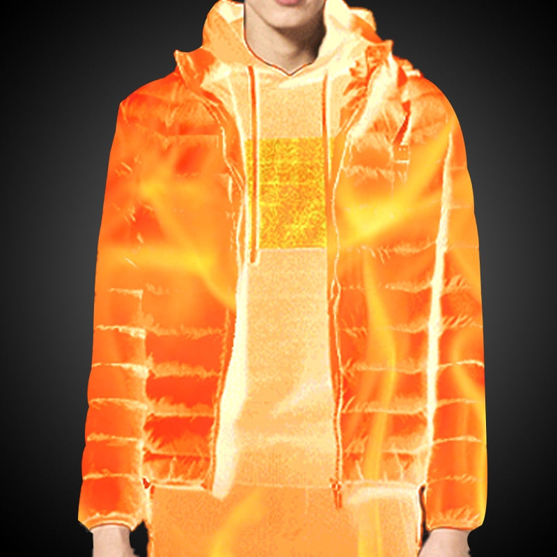 2021 NWE Men Winter Warm USB Heating Jackets Smart Thermostat Pure Color Hooded Heated Clothing Waterproof  Warm Jackets 0 DailyAlertDeals   
