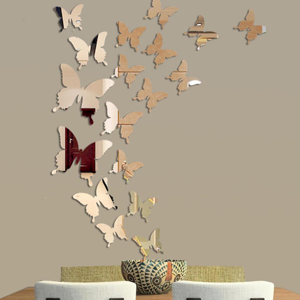 12pcs Mirror Wall Sticker Decal Butterflies 3D Mirror Wall Art Party Wedding Home Decors Butterfly fridge Wall Decal On Sale Plane Wall Sticker DailyAlertDeals   