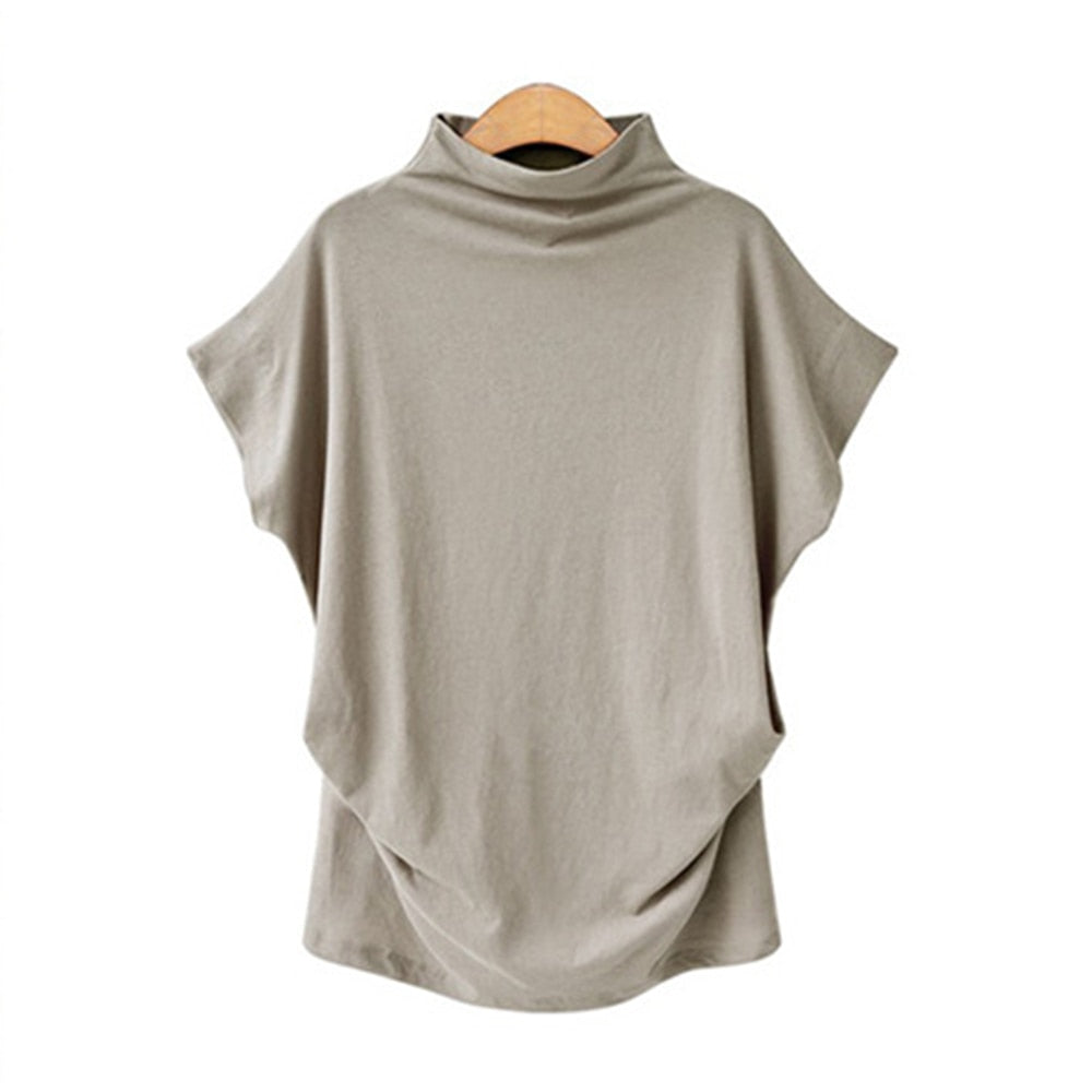 Jocoo Jolee Women Casual Turtleneck Short Batwing Sleeve Blouse Female Cotton Solid Oversized Tops Ladies Shirt 2020 Clothing  DailyAlertDeals   
