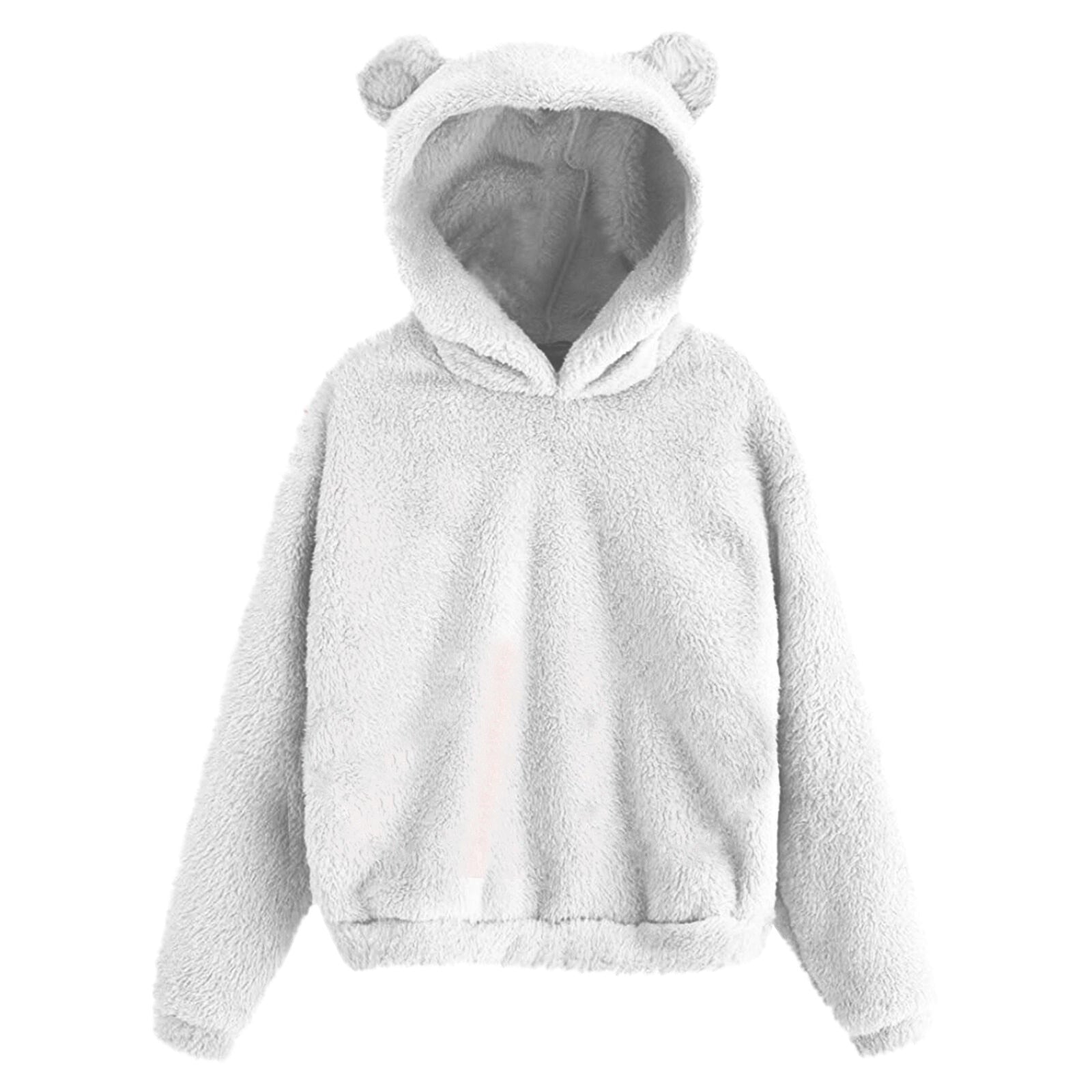 Fluffy hoodie Women fuzzy hoodie cute bear ear cap Autumn Winter Warm pullover Long Sleeve outwear Fluffy hoodie DailyAlertDeals