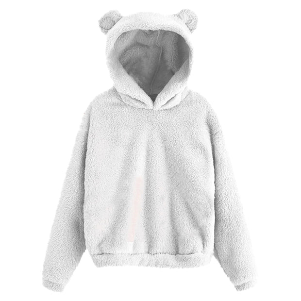 Fluffy hoodie Women fuzzy hoodie cute bear ear cap Autumn Winter Warm pullover Long Sleeve outwear Fluffy hoodie DailyAlertDeals White S United States