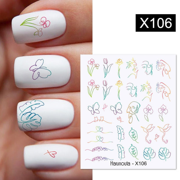 Harunouta Black Ink Blooming Marble Pattern Water Decals Stickers Black Line Flower Leaves Face Slider For Summer Nail Art Decor Decal stickers for nails DailyAlertDeals X106  