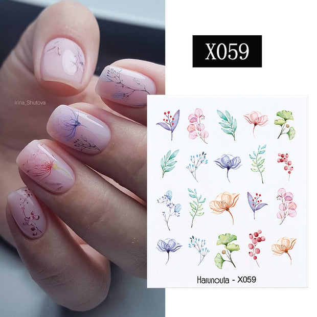 Harunouta Blue Ink Blooming Flowers Nail Water Decals Concise Floral Leaves Slider For Nails Geometric Waves DIY Manicures Tips Nail Stickers DailyAlertDeals X059  