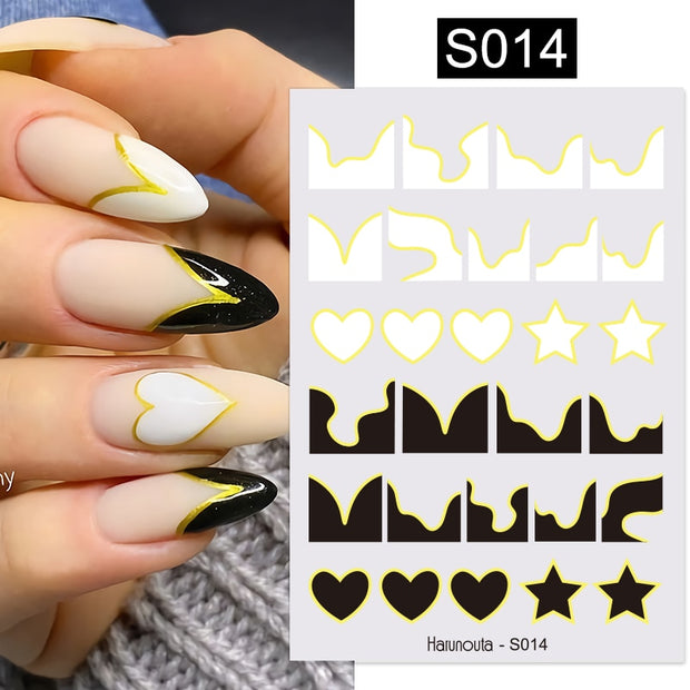 Harunouta Valentine's Day 3D Nail Stickers Heart Flower Leaves Line Sliders French Tip Nail Art Transfer Decals 3D Decoration 0 DailyAlertDeals   