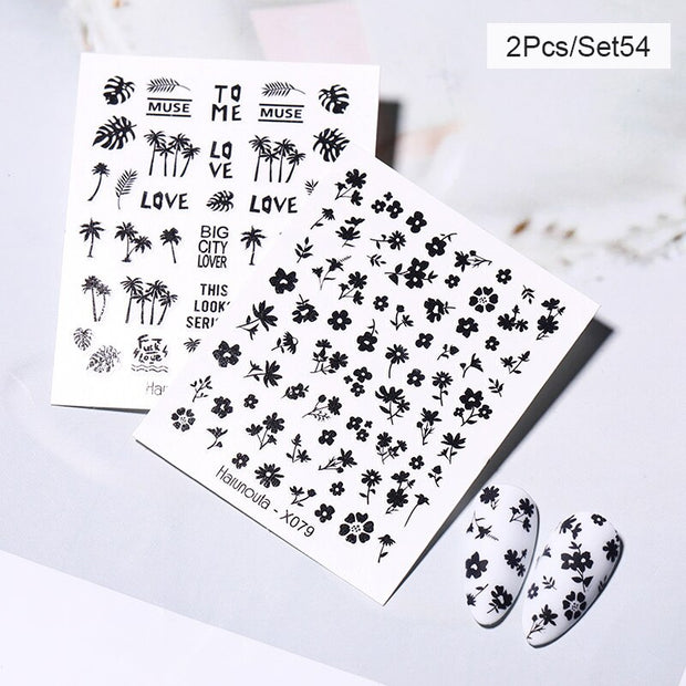 Harunouta Abstract Lady Face Water Decals Fruit Flower Summer Leopard Alphabet Leaves Nail Stickers Water Black Leaf Sliders Nail Stickers DailyAlertDeals 2pcs-54  