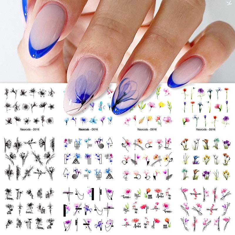 12 Designs Nail Stickers Set Mixed Floral Geometric Nail Art Water Transfer Decals Sliders Flower Leaves Manicures Decoration 0 DailyAlertDeals D016  