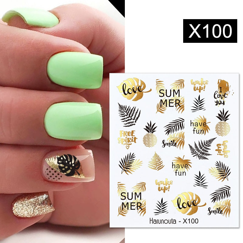 Harunouta Black Lines Flower Leaves Water Decals Stickers Floral Face Marble Pattern Slider For Nails Summer Nail Art Decoration 0 DailyAlertDeals X100  