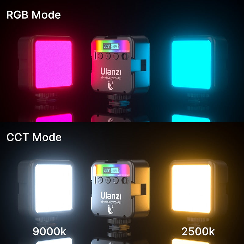 Ulanzi VL49 RGB Full Color LED Video Light 2500K-9000K 800LUX Magnetic Mini Fill Light Extend 3 Cold Shoe 2000mAh Type-c Port RGB Full Color LED Video Light DailyAlertDeals   