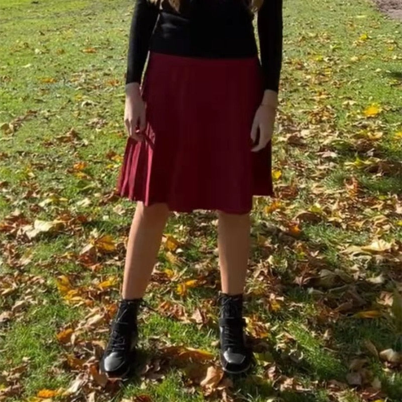 2022 Women Knitted Pleated Skirts Fashion High Waist Knit Dress Solid Color Female Classic Skirt 0 DailyAlertDeals Claret XS 