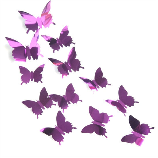 12pcs Mirror Wall Sticker Decal Butterflies 3D Mirror Wall Art Party Wedding Home Decors Butterfly fridge Wall Decal On Sale Plane Wall Sticker DailyAlertDeals Purple 12Pcs 