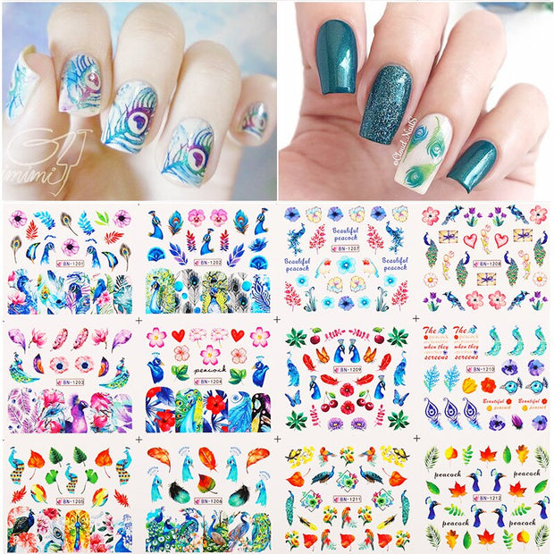 12 Designs Nail Stickers Set Mixed Floral Geometric Nail Art Water Transfer Decals Sliders Flower Leaves Manicures Decoration 0 DailyAlertDeals 10  
