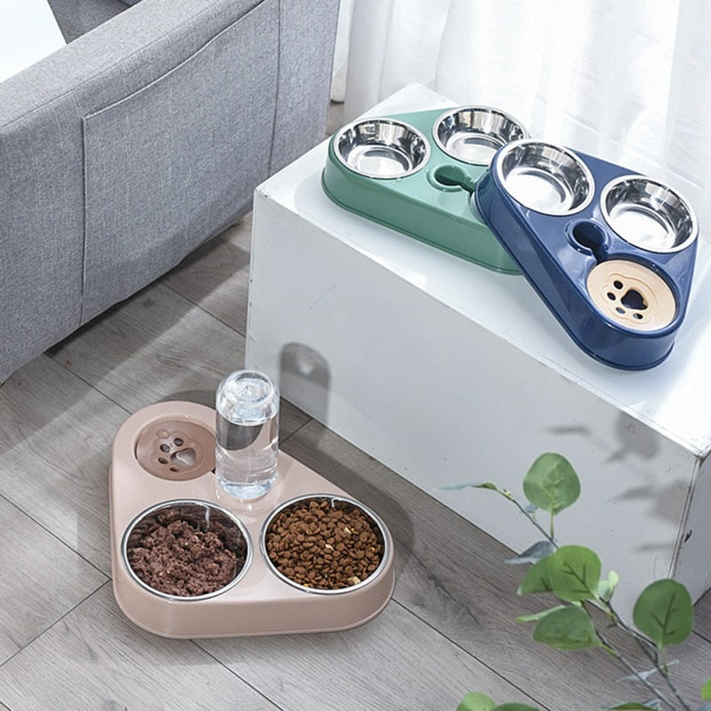500ML Dog Bowl Cat Feeder Bowl With Dog Water Bottle Automatic Drinking Pet Bowl Cat Food Bowl Pet Stainless Steel Double 3 Bowl 500ML Dog Bowl Cat Feeder Bowl DailyAlertDeals   