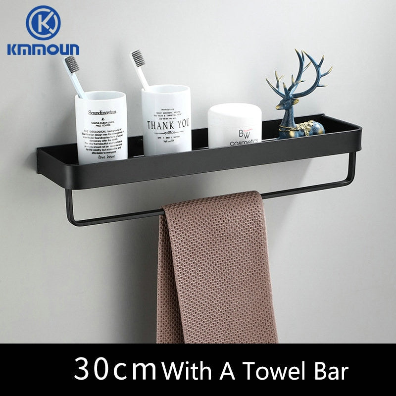 Black / White Bathroom Shelf Shampoo Holder Kitchen Storage Rack Bathroom Hardware Space Aluminum Shower Room Accessory 0 DailyAlertDeals 30cm towel bar black China 