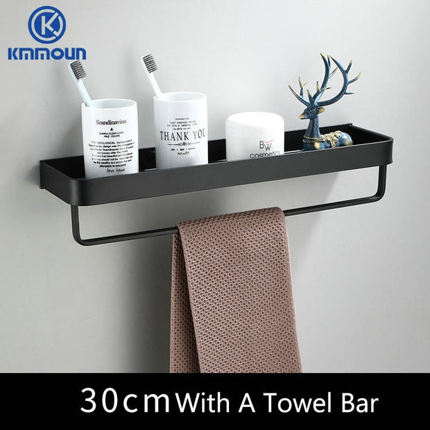 Black / White Bathroom Shelf Shampoo Holder Kitchen Storage Rack Bathroom Hardware Space Aluminum Shower Room Accessory 0 DailyAlertDeals 30cm towel bar black China 