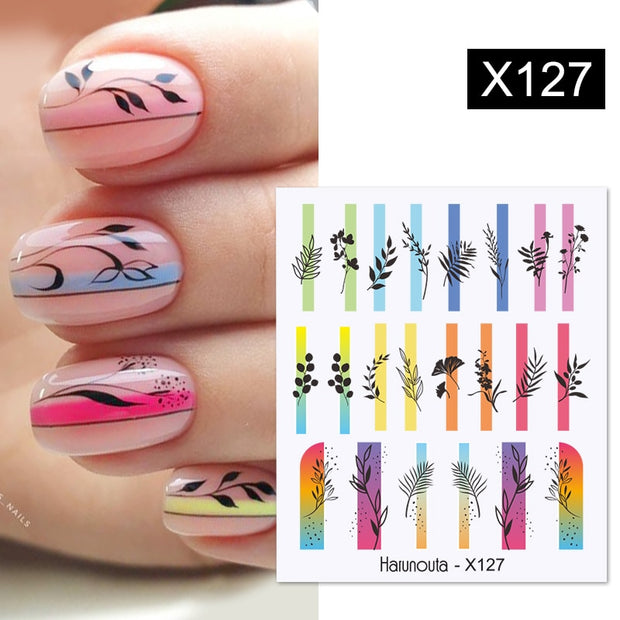 Harunouta Black Lines Flower Leaves Water Decals Stickers Floral Face Marble Pattern Slider For Nails Summer Nail Art Decoration 0 DailyAlertDeals X127  