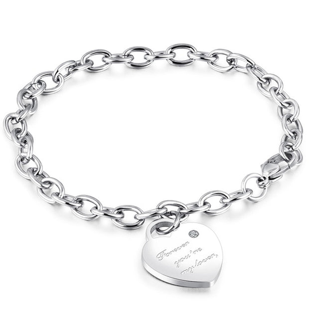 Stainless Steel Love Heart Bracelets For Women Party Gift Fashion Joyas de Chain Charm Bracelets Jewelry Wholesale Text Engraved 0 DailyAlertDeals BR1003-S China 18cm