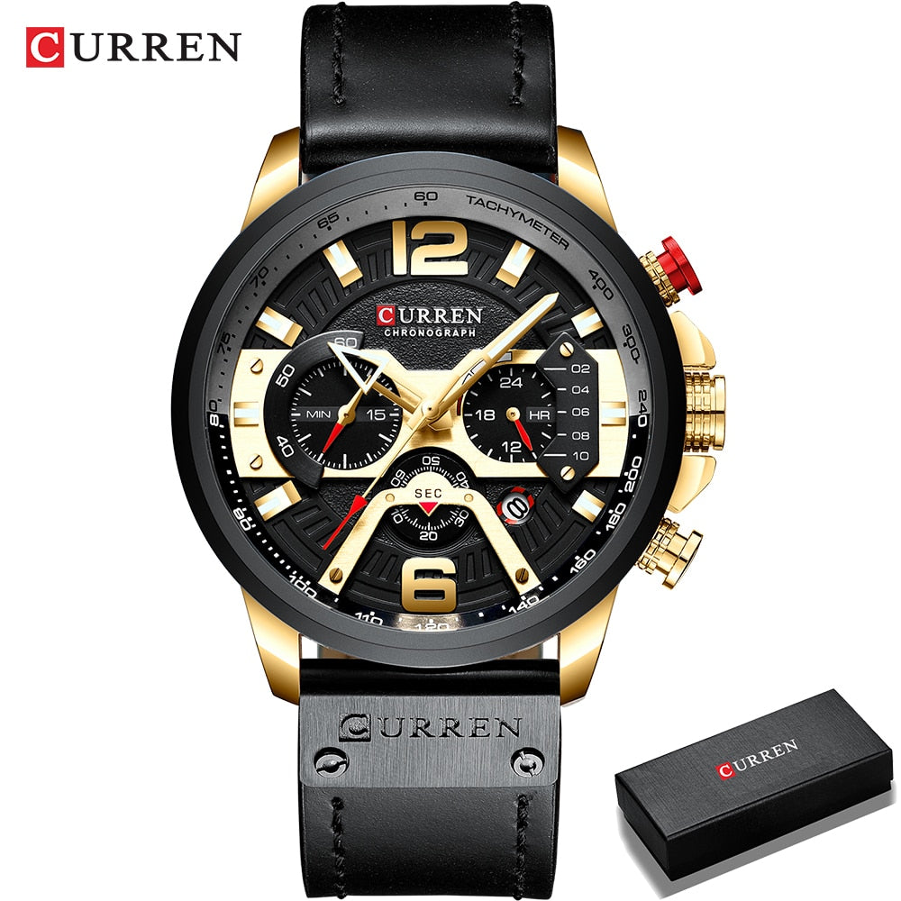 CURREN Casual Sport Watches for Men Top Brand Luxury Military Leather Wrist Watch Man Clock Fashion Chronograph Wristwatch wrist watches DailyAlertDeals gold black box USA 