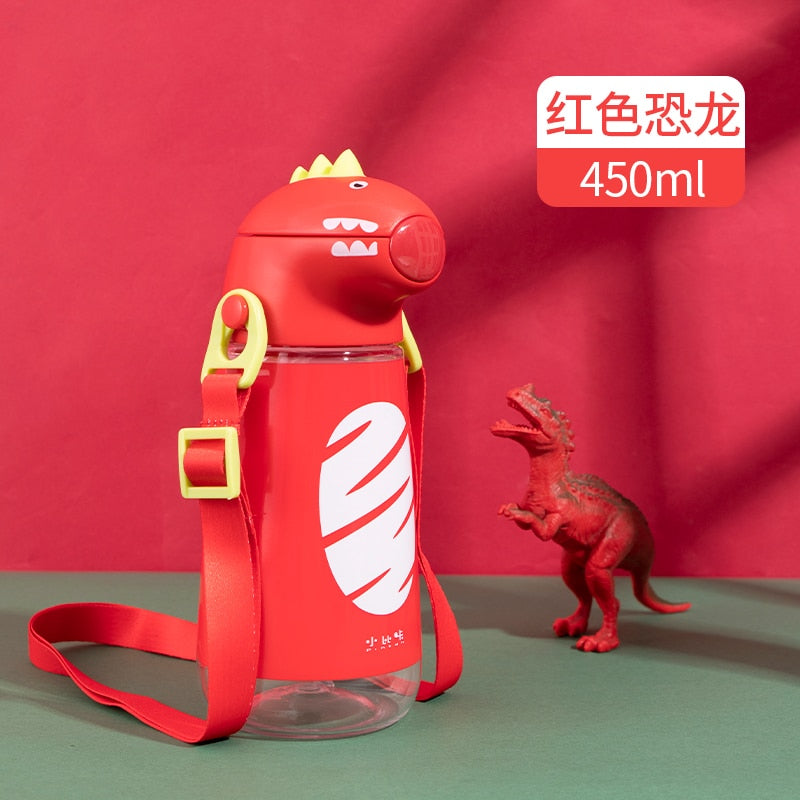 New Pinkah Children Straw Kettle with Shoulder Strap Portable School Plastic Water Bottle Creative Cartoon Dinosaur Shape 450ML Portable School Plastic Water Bottle DailyAlertDeals China 450-560ml Red 450ml