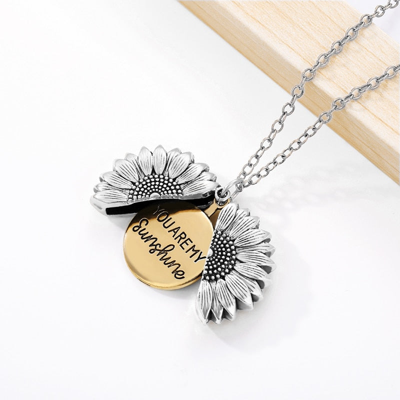 You Are My Sunshine Necklaces For Women Men Lover Gold Color Sunflower Necklace Pendant Jewelry Birthday Gift For Girlfriend Mom Sunflower necklace for her DailyAlertDeals Silver Color China 