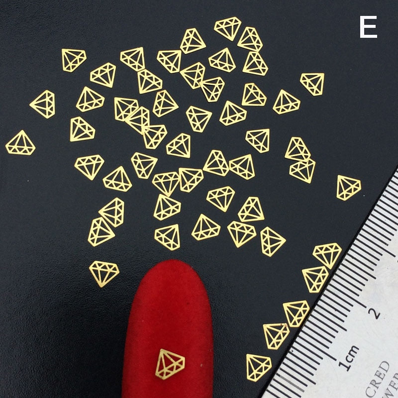 100Pcs/Lot Gold Metal Nail Decals Ultra-thin Flakes Nail Bling Rhinestone Cute 3D Nail Art Decorations Charm Nail Art Rivets 0 DailyAlertDeals E  