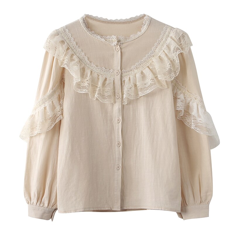 2022 Elegant Ladies Tops Women&#39;s Tops and Blouses Solid Lace Blouse Button Stand Tops for Women Shirts Blusas Femininas 8049 50 0 DailyAlertDeals   