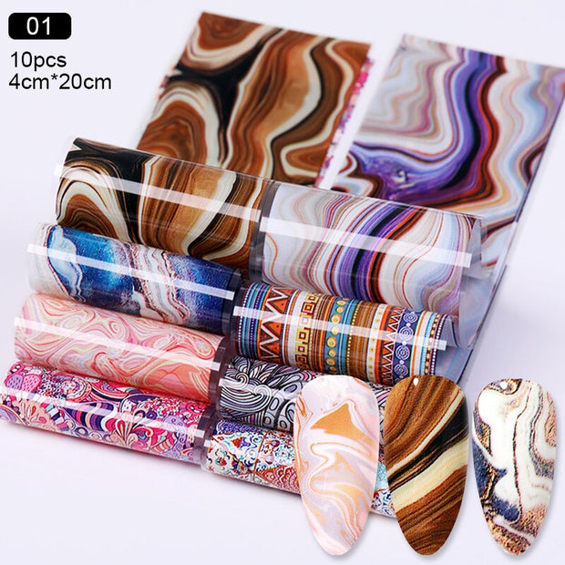 Nail Foils Marble Series Nail Transfer Foils Decorations DIY idea nail Art Transfer Sticker Decals Nail Accessories Nail Sticker DailyAlertDeals 10pcs marble 1  